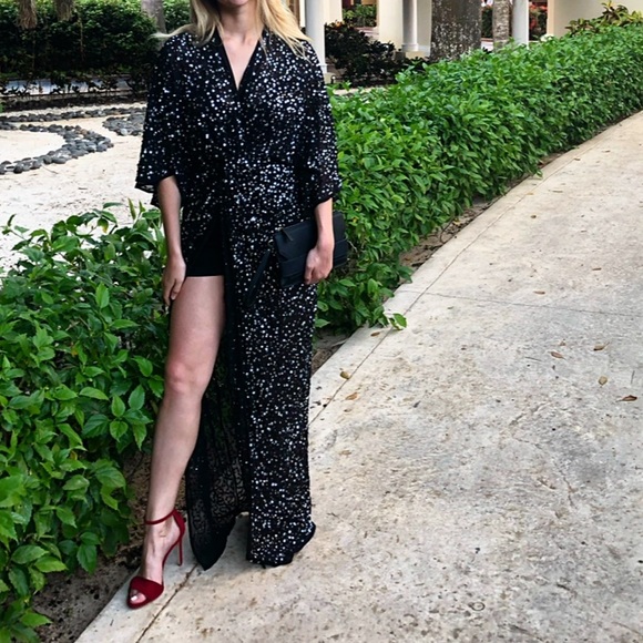 asos design scatter sequin knot front kimono maxi dress